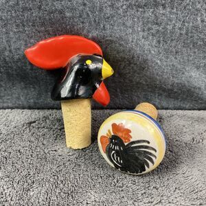 Vintage Portugal Good Luck Rooster Wine Bottle Stopper Ceramic Hand Painted Cork